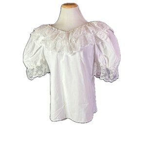 Vintage Square Up Size M White Lace Top Puff Sleeves